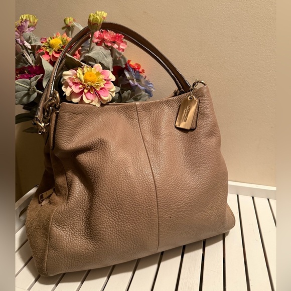 Coach Handbags - Coach Taupe Leather Suede,  Phoebe Madison Shoulder Bag With Three Compartments